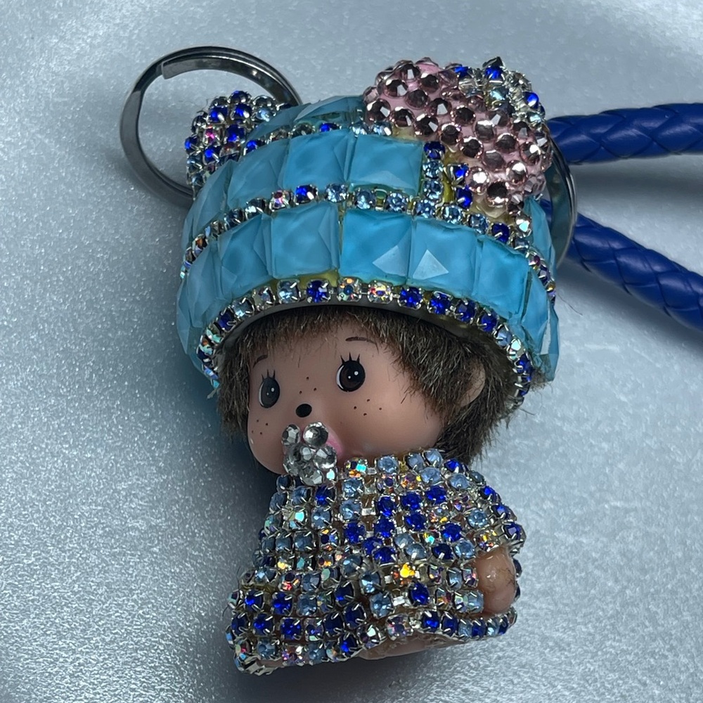 Blue and Pink Gemstone Doll Keychain